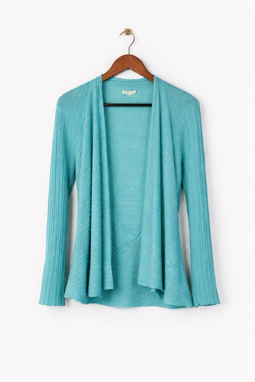Eileen Fisher Linen Open Cardigan Sz s Teal Classic Casual Chic Sweater